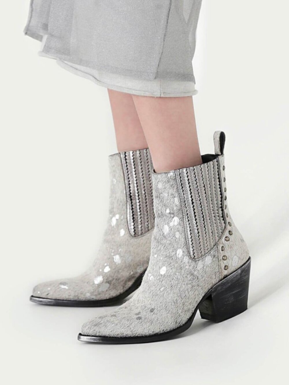 Mezcalero Pony Hair White Silver Amelia Cowboy Boots Western Animal Print 8.5